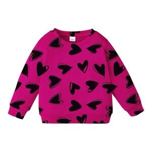Toddler Girls Hot Pink With Black Hearts Valentines Day Sweater 💕
